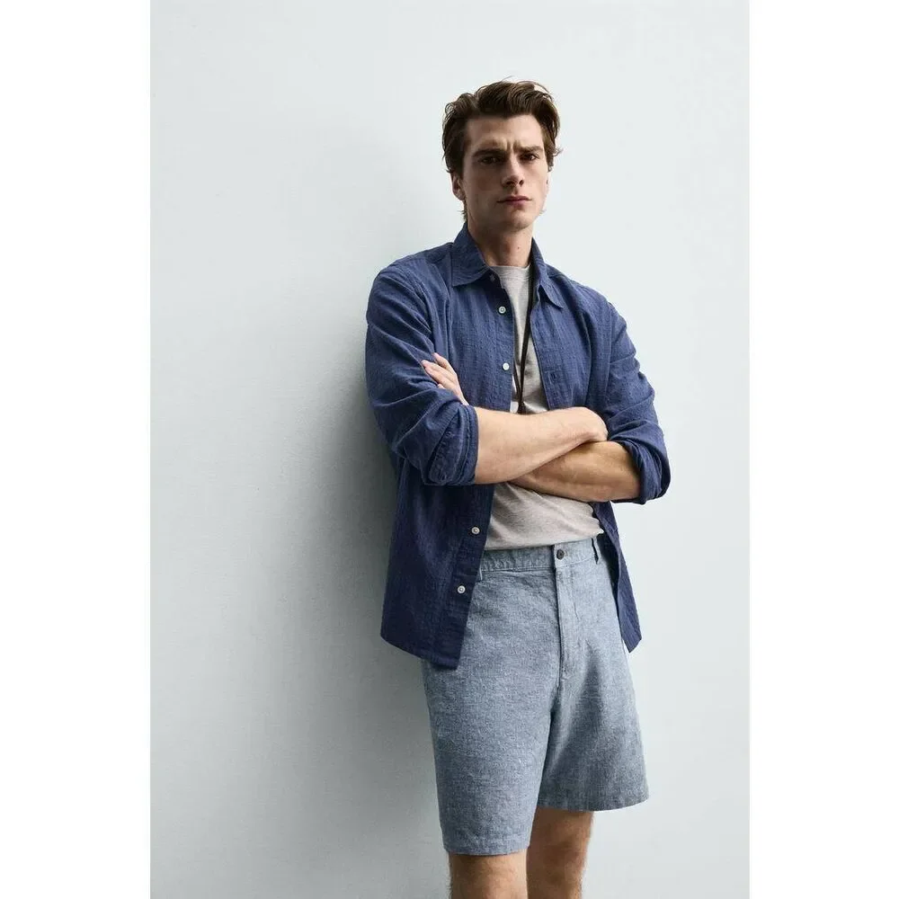 Zara Men's Cotton European Linen Blend Shorts Sz. 31